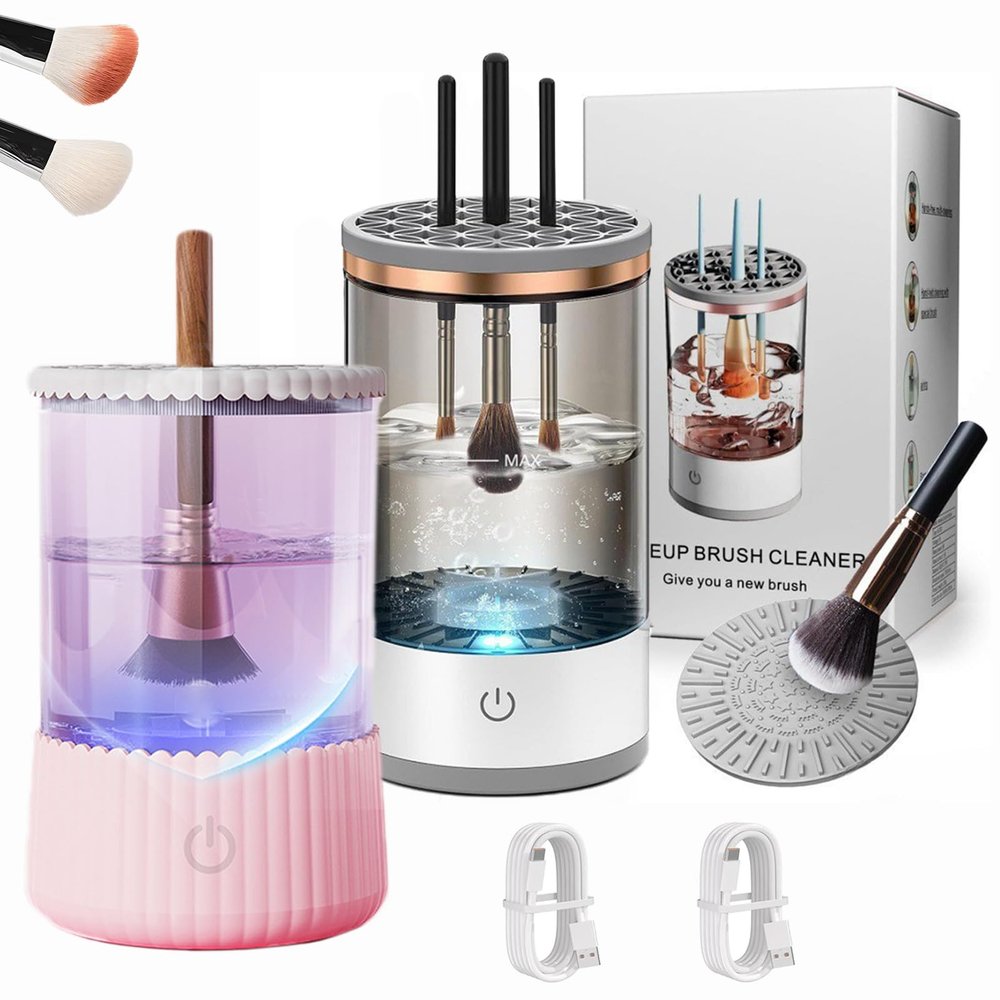 3 In 1 Electric Makeup Brush Cleaner Machine with Dryer,Automatic Makeup Brush Cleaner,Quiet Power Spin for All Size Beauty Makeup Brush (2PCS-C)