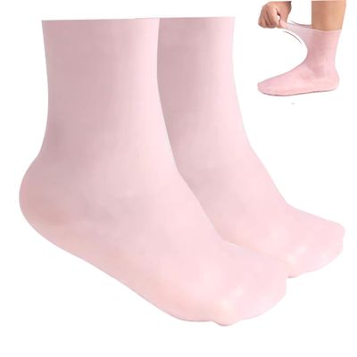 Silicone Moisturizing Socks 1 Pair Long Soft Gel Socks, Anti Slip Women Foot Mask Spa Pedicure for Dry Cracked Feet, Softening Calluses, Rough Skin L..
