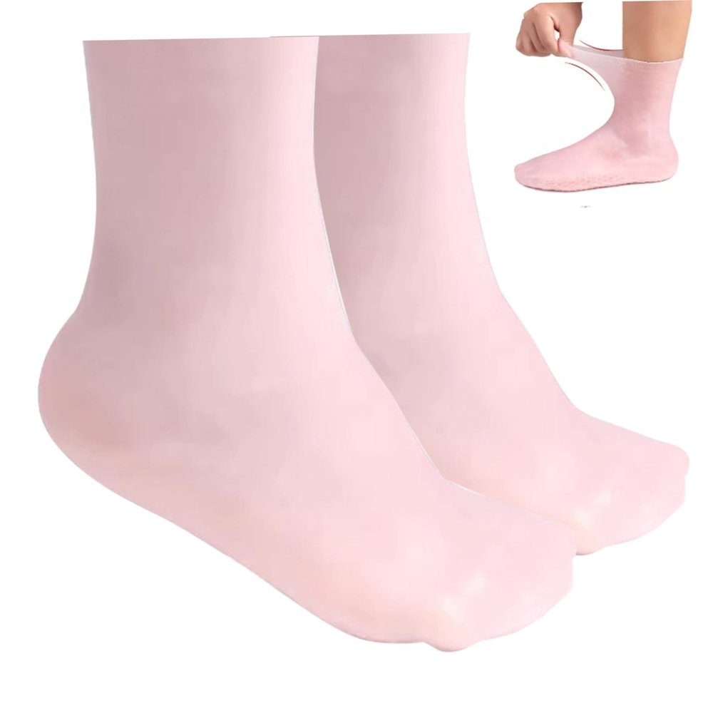 Silicone Moisturizing Socks 1 Pair Long Soft Gel Socks, Anti Slip Women Foot Mask Spa Pedicure for Dry Cracked Feet, Softening Calluses, Rough Skin L..