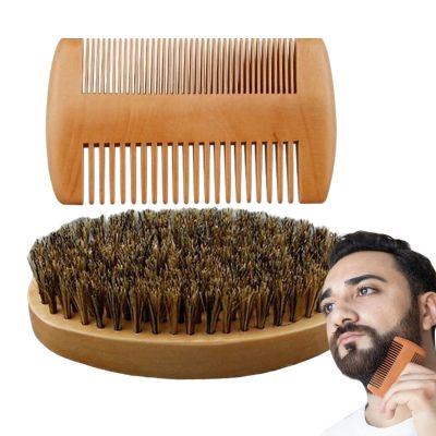 Beard Comb and Brush Set, Mens Mustache Grooming Kit, Portable Travel Beard Styling Tools for Daily Trimming, Home, and Barber Use