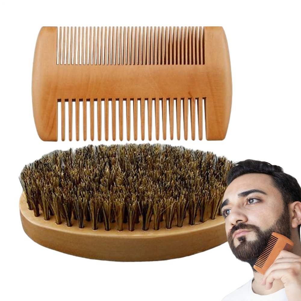 Beard Comb and Brush Set, Mens Mustache Grooming Kit, Portable Travel Beard Styling Tools for Daily Trimming, Home, and Barber Use
