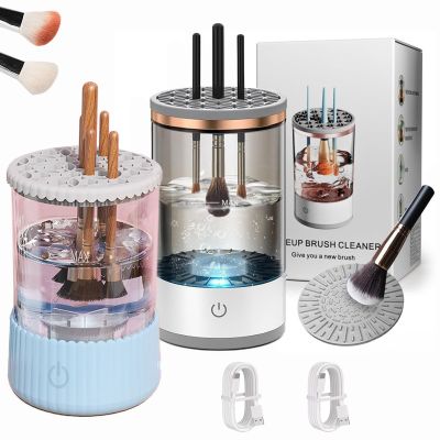 3 In 1 Electric Makeup Brush Cleaner Machine with Dryer,Automatic Makeup Brush Cleaner,Quiet Power Spin for All Size Beauty Makeup Brush (2PCS-B)