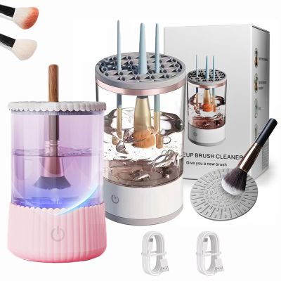 3 In 1 Electric Makeup Brush Cleaner Machine with Dryer,Automatic Makeup Brush Cleaner,Quiet Power Spin for All Size Beauty Makeup Brush (2PCS-E)