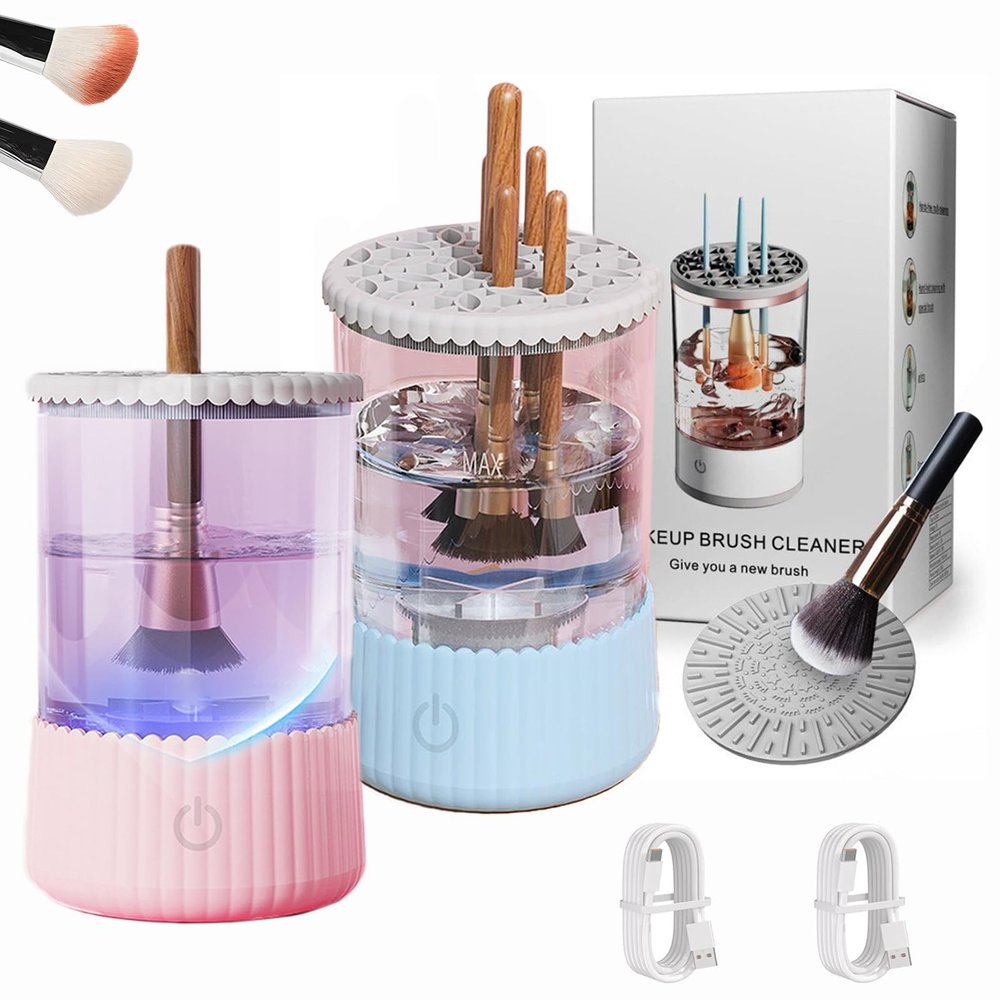 3 In 1 Electric Makeup Brush Cleaner Machine with Dryer,Automatic Makeup Brush Cleaner,Quiet Power Spin for All Size Beauty Makeup Brush (2PCS-F)
