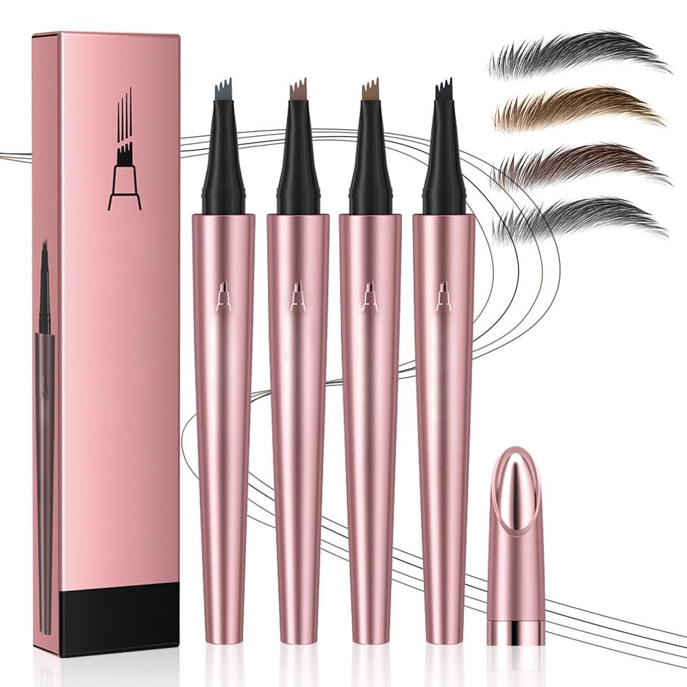 2026 New Microblading Eyebrow Pen, Waterproof Eyebrow Pencil, Eye Brow Pen with 4 Tip, Premium Natural Magic Eyebrow Makeup Fine Stroke Contouring Pencil Long-Lasting Stay on All Day (All-4pcs)
