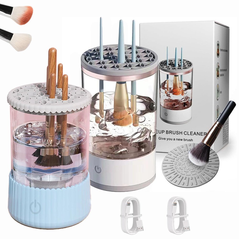 3 In 1 Electric Makeup Brush Cleaner Machine with Dryer,Automatic Makeup Brush Cleaner,Quiet Power Spin for All Size Beauty Makeup Brush (2PCS-D)