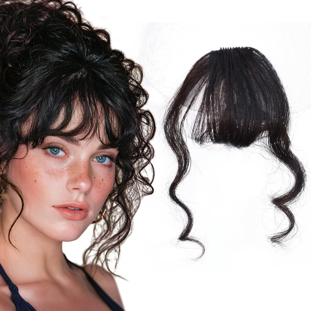 Meiverah Fluffy Curly Bangs Hairpieces for Women - Natural Black