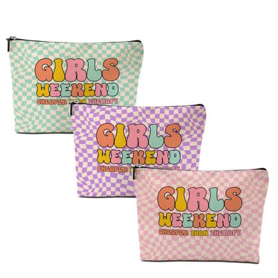3 Pcs Girls Weekend Gifts Cosmetic Bag Retro Plaid Makeup Bag Funny Girls Trip Gifts Favors Vacation Birthday Christmas Friendship Gift for Women Bestie Daughter Best Friend Bachelorette Party