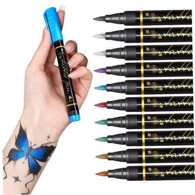 10PCS Temporary Tattoo Markers 10 Colors Washable Temporary Tattoo Pens, Body Markers for Skin Painting, Painting Stencils, Body Graffiti