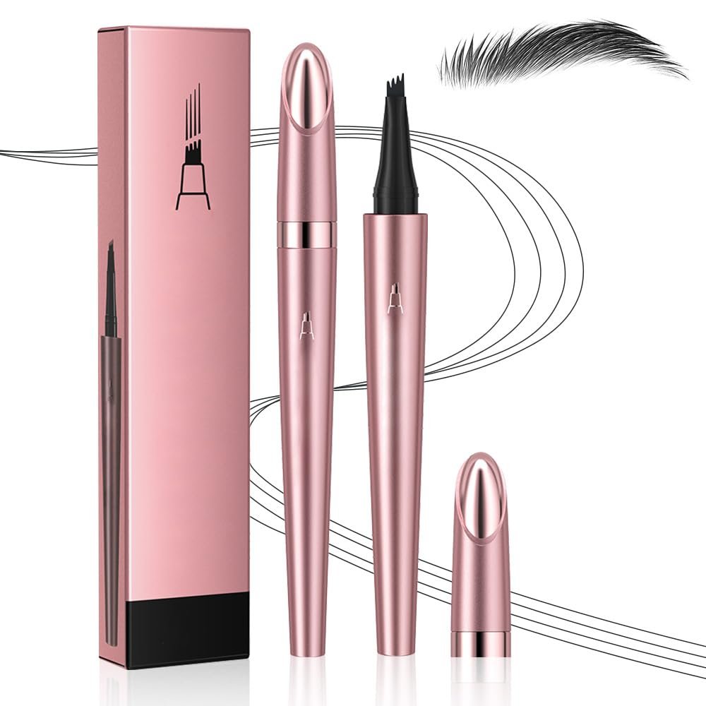2026 New Microblading Eyebrow Pen, Waterproof Eyebrow Pencil, Eye Brow Pen with 4 Tip, Premium Natural Magic Eyebrow Makeup Fine Stroke Contouring Pencil Long-Lasting Stay on All Day (Black)