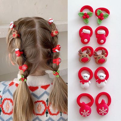 10Pcs Christmas Hair Ties for Girls, Cute Snowflake Gloves Deer Bear Holly Leaf Hair Bands Elastics Ponytail Holders, Christmas Hair Accessories Red Hair Ropes Holiday Party Gifts Favor