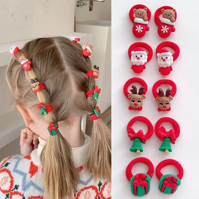 10Pcs Christmas Hair Ties for Girls, Cute Santa Claus Deer Bell Bear Gift Box Hair Bands Elastics Ponytail Holders, Christmas Hair Accessories Red Hair Ropes Holiday Party Favor Gifts