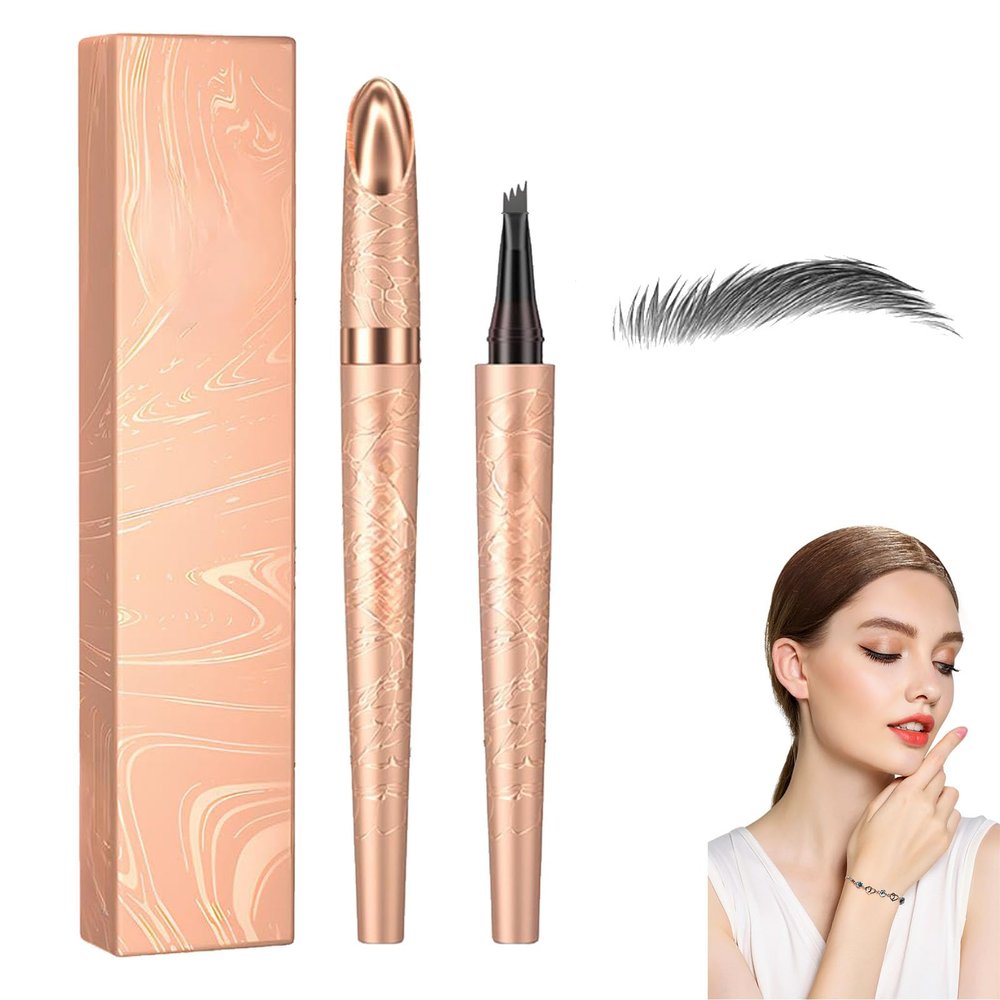 2025 New Microblading Eyebrow Pen, Waterproof Eyebrow Pencil, Eye Brow Pen with 4 Tip, Natural Magic Eyebrow Makeup Fine Stroke Contouring Pencil Long-Lasting Stay on All Day (Grey)