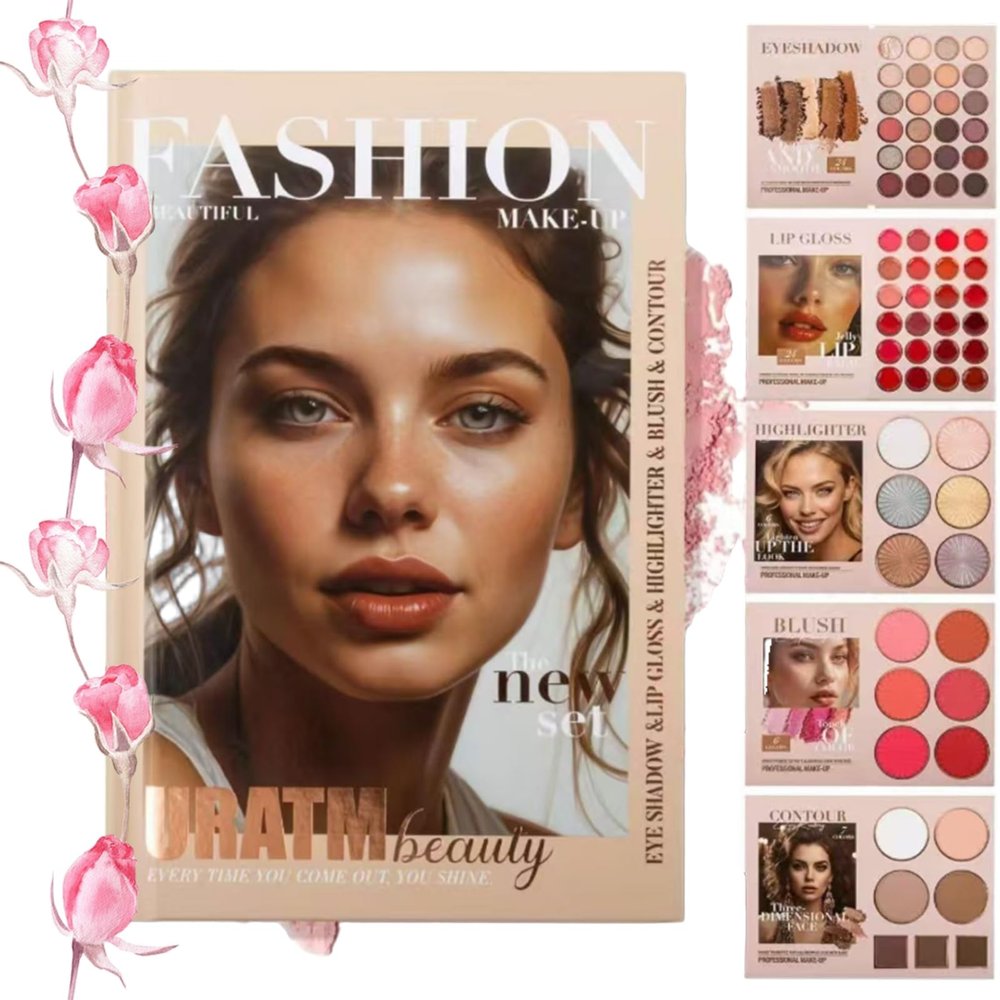 Fashion Makeup Book, 24-Color Eyeshadow Palette - 5-Layer Book-Style Makeup Palette with 67 Pro Shades, Pressed Glitter Eyeshadow Palette Makeup, Blush, Contour, Highlighter (A)