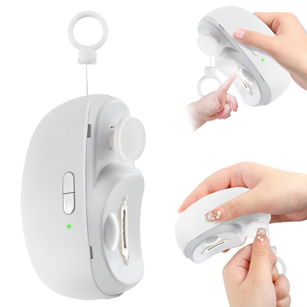 3-in-1 Electric Nail Clippers, Upgrade Electric Nail Clippers for Kids or Adults, Electric Polishing Nail Clipper with Collector, Excellent Electric Nail Trimmer Gift for Your Loves (Pearl-White)