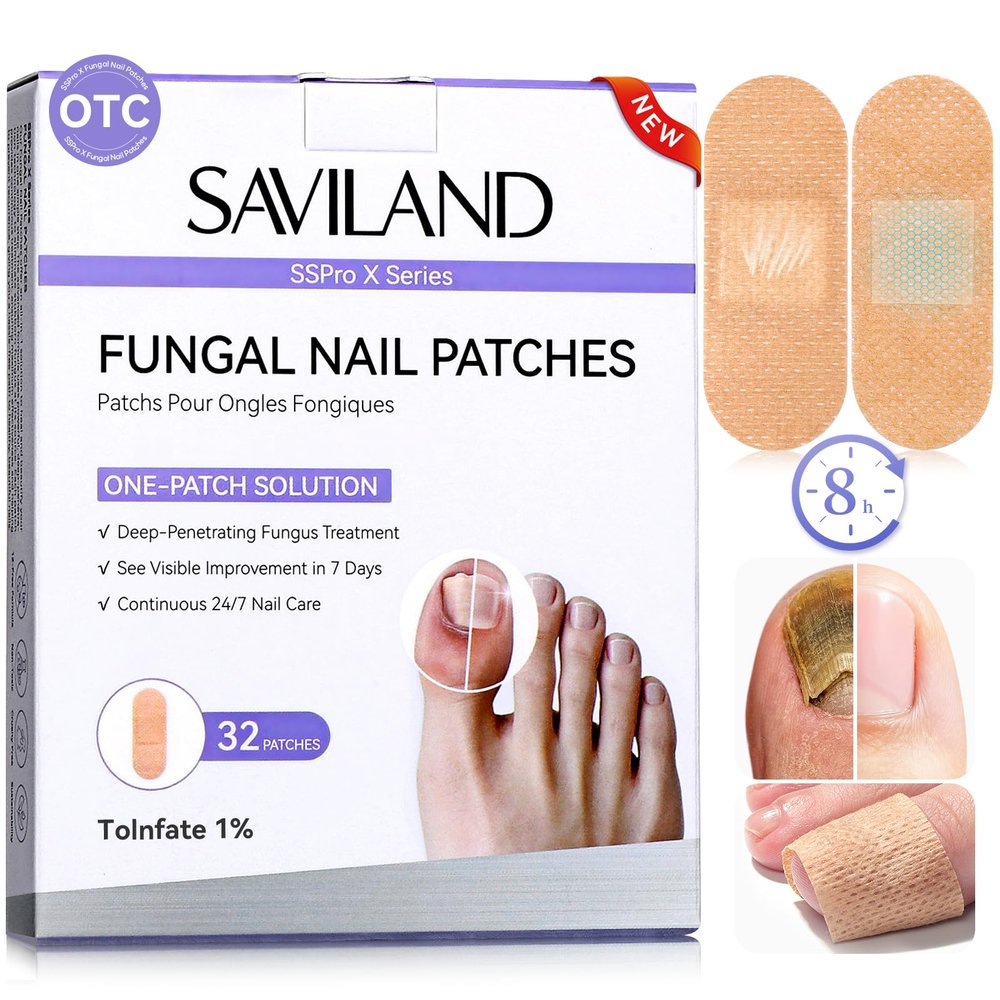 SAVILAND Fungal Nail Patches 32 PCS FSA-HSA Extra Strength: 8H Overnight Repair 1% Tolnaftate Toenail Treatment Nighttime Nail Renewal Restores Damaged Nails Discolored Thick Yellow