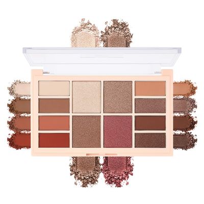12-Color Warm Red Brown Eyeshadow Palette  Matte Shimmer Glitter Neutral Nude Eye Shadow with Rose Gold, Champagne, Bronze & Peach Shades, High Pigment Long-Lasting Blendable Soft Glam Makeup Palette