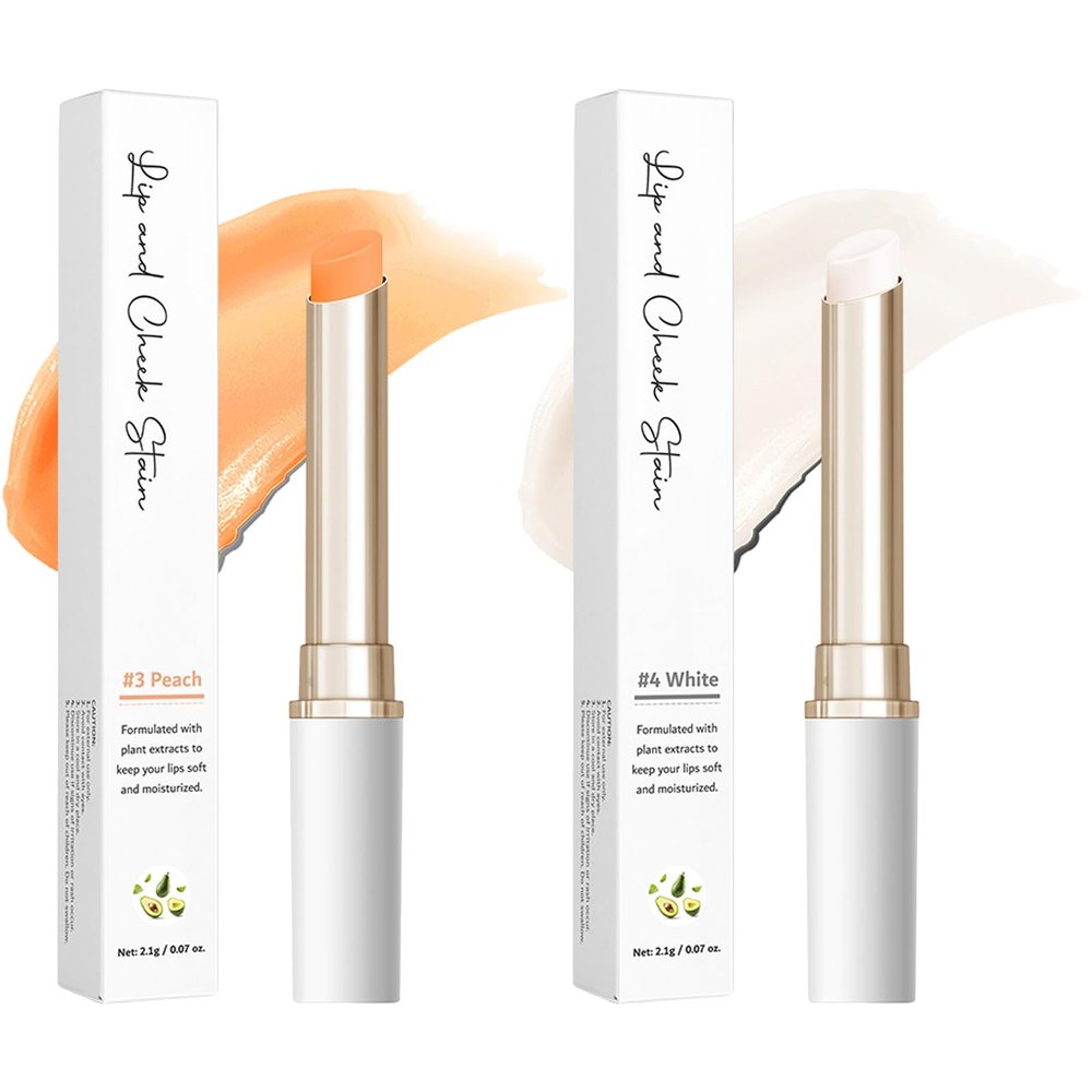 BERALLOYE PH-Activated Lip & Cheek Stain, Color Changing Balm for Custom Flushed Color, Nourishing with Avocado Oil to Keep Lips Soft, 2-Pack in Peach & White