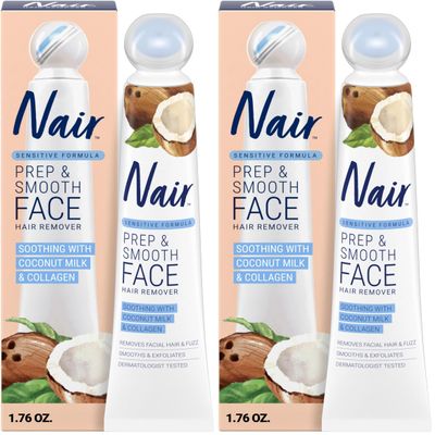 NAIR Exfoliating Facial Hair Removal Cream for Women - Smooth Skin Solution with Collagen for Sensitive Skincare (Pack of 2)