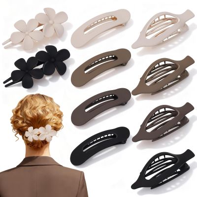 10 Pcs Flat Hair Clips for Women, 3 Styles Matte No Bump Claw Clips for Driving & Lying Down, French Rectangle Hair Barrettes & Flower Pins, Strong Hold Non-Slip Hair Accessories for Thick Thin Hair