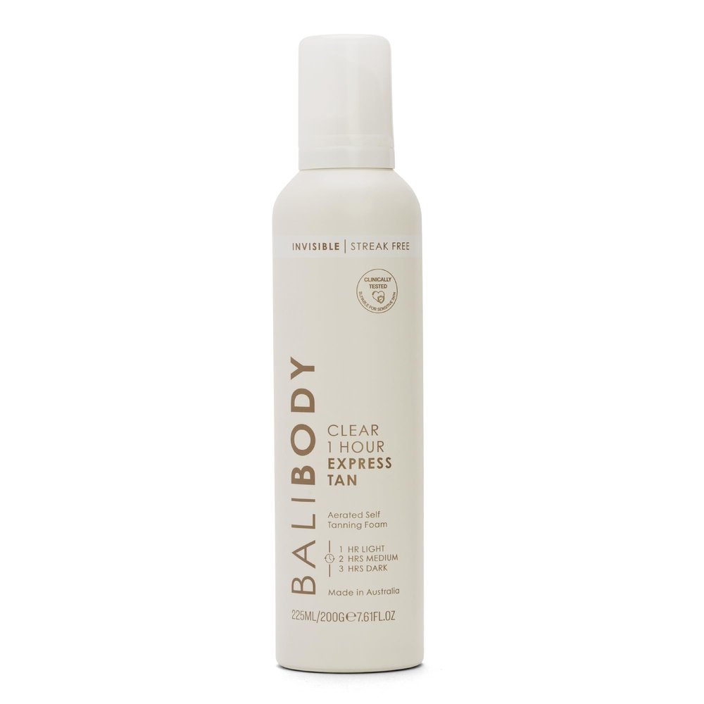 BALI BODY Clear 1 Hour Express Self Tanner  Fast-Acting, Weightless Self Tanner for Natural Bronze  No-Transfer, Hydrating Quick Tan Mousse for Smooth, Radiant Skin