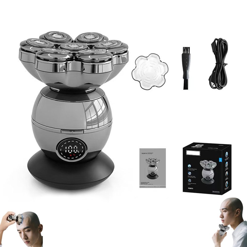3.0 Head Shaver - 7 Blade Magnetic Electric Razor, Portable Rechargeable Shaving Tool, Waterproof Bald Shavers, Suitable for Women, Men & Bald Heads (A)