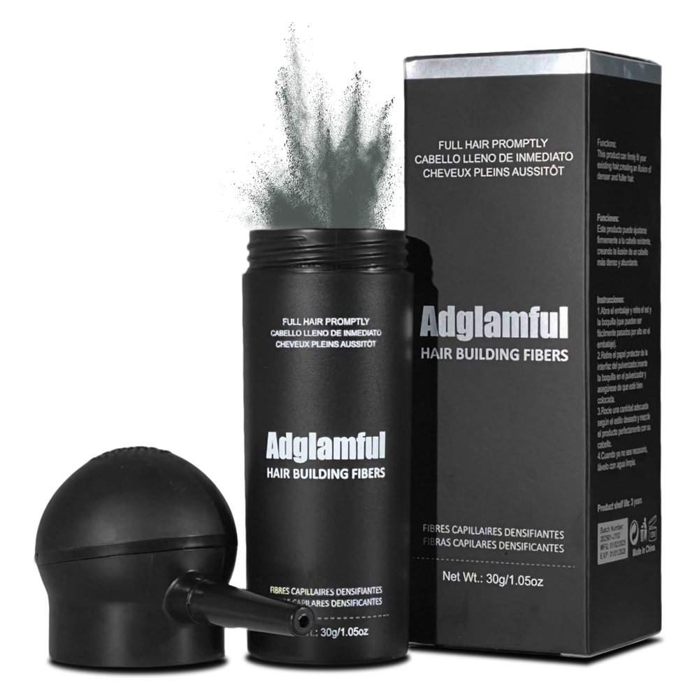 Adglamful Hair Fibers for Thinning Hair, Hair Building Fibers Spray with Spray Applicator, Undetectable & Long-lasting, Instant Hair Coverage for Men & Women (Grey, 30g)