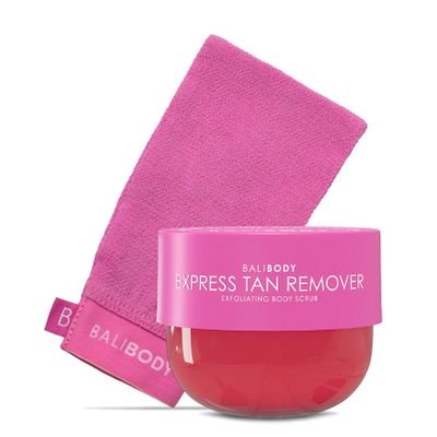 Bali Body Express Tan Remover and Exfoliating Mitt Bundle, Self Tan Eraser and Body Scrub for Streak-Free Skin, Removes Self Tanner and Spray Tan, Vegan Formula with Grapefruit Scent