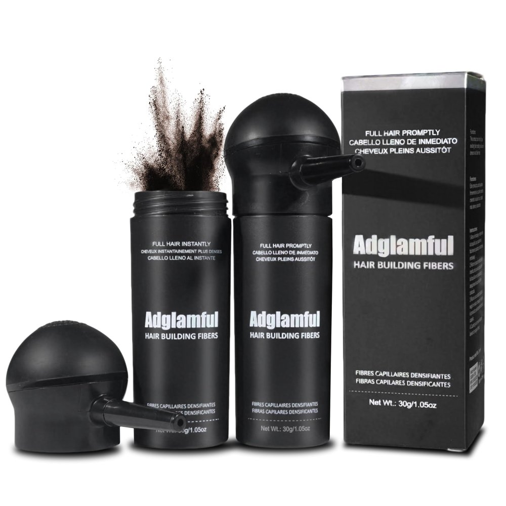 Adglamful 2PCS Hair Fibers for Thinning Hair, Hair Building Fibers Spray with Spray Applicator, Undetectable & Long-lasting, Instant Hair Coverage for Men & Women (Medium Brown, 30g*2)