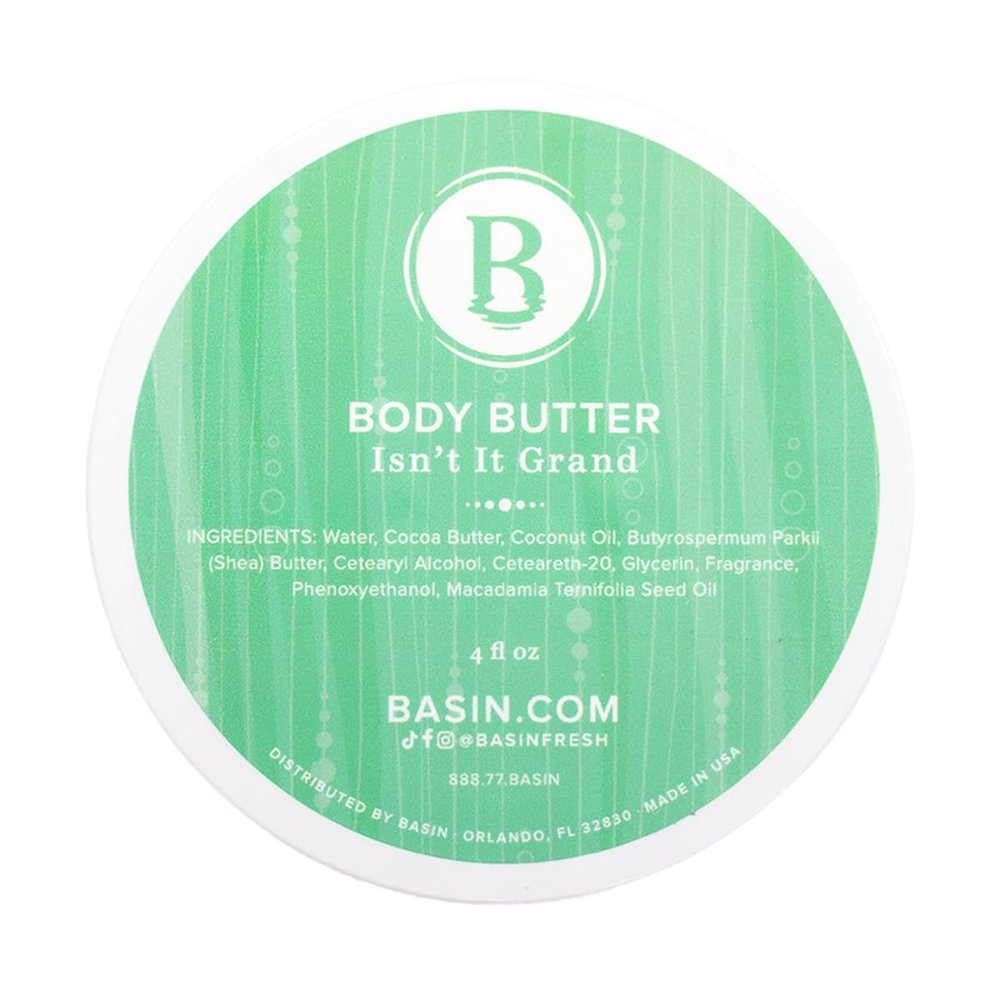 Basin Isn't It Grand Body Butter - Natural Green Clover & Aloe Scent Moisturizer with Shea Butter & Cocoa Butter - Luxurious Body Cream for All Skin Types - Made in USA
