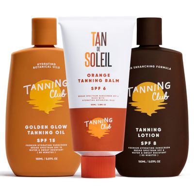 Tanning Club Sun-Kissed Essentials  SPF 6, 8 & 15 Hydrating Tanning Lotion and Oil Set with Botanical Oils, Carrot, Aloe & Shea Butter  80-Minute Water & Sweat Resistant for a Natural Golden Glow