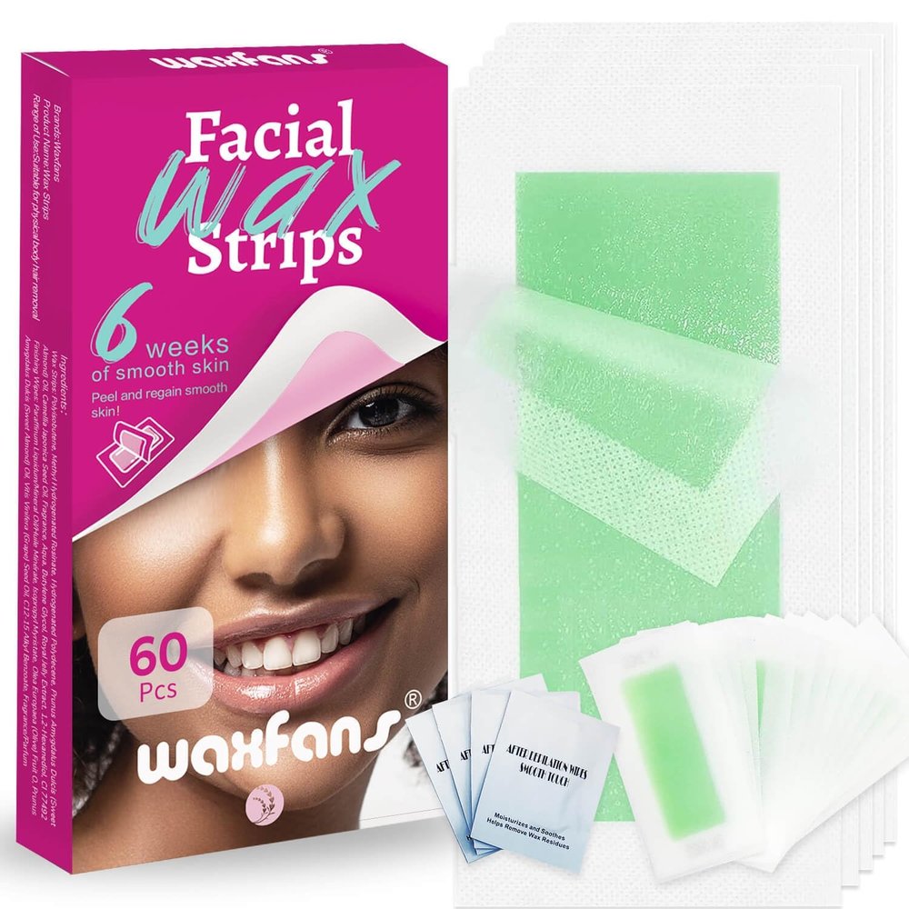 60 Count Face Wax Strips for Hair Removal, All-in-One Waxing Strips for Face, eyebrows, lip, chin & Body | 40ct Facial Wax Strips,20ct Body Waxing Strips & 4 Calming Wipes (Red)