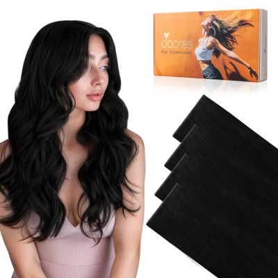 DOORES Invisible Tape in Hair Extensions Human Hair, 20 inch #1