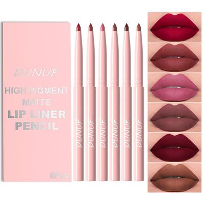 KIMIEYE 6 Colors Retractable Lip Liner Kit for Define & Sculpting Lips Shades, Long Lasting Waterproof High Pigment Matte Finish Creamy Texture Lip Liner Pencil Set for Women, #02