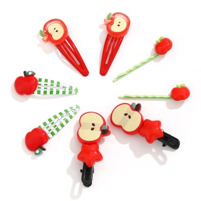 Apple Hair Clips Cute Star Hair Barrettes for Women Kawaii Cartoon Hair Accessories 4PCS (Apple 4PC)