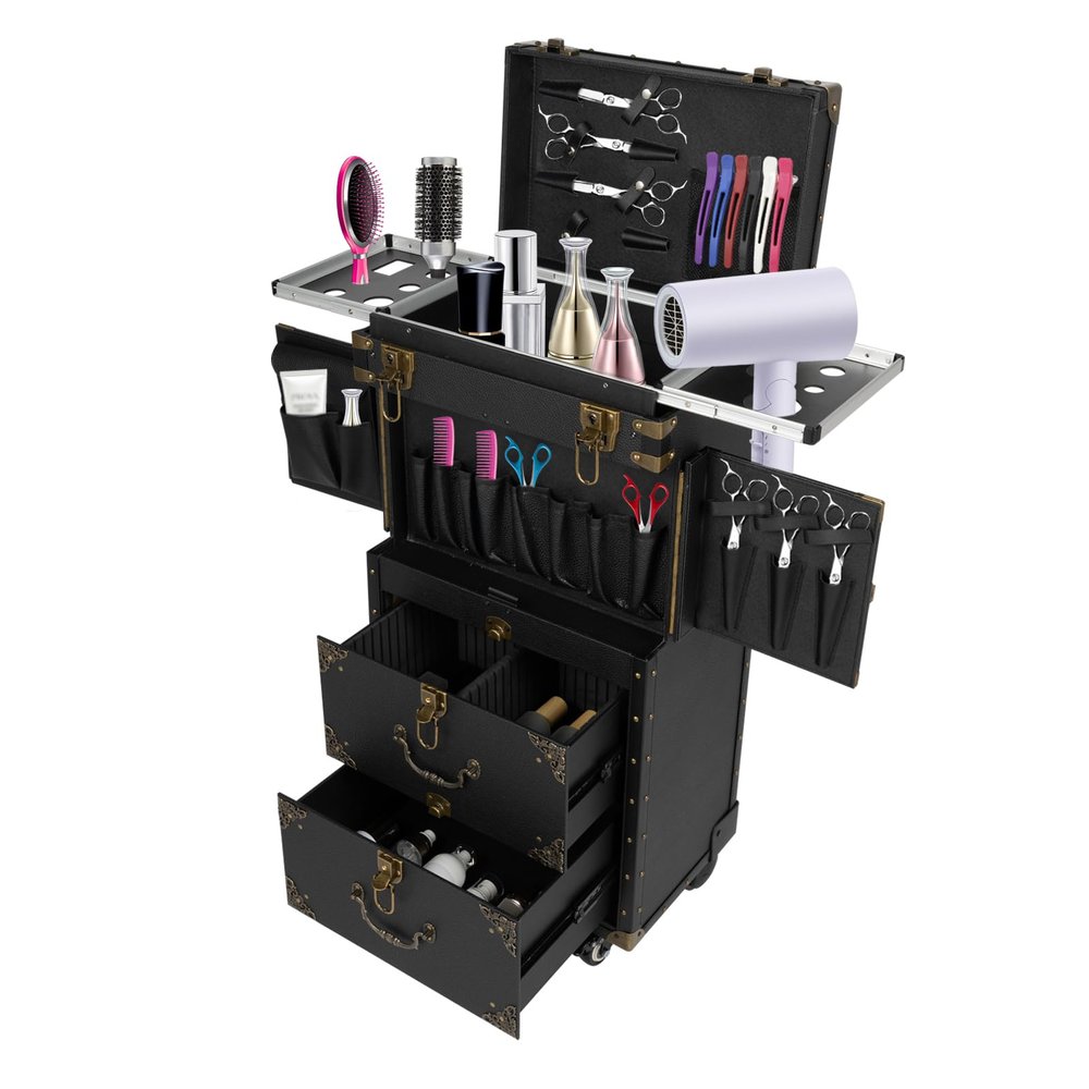 MSWEGKRE Beauty Salon Luggage Rolling Lockable Makeup Train Trolley Stylist Beauty Salon Cosmetic Luggage Travel Organizer Tool Box for Barbershops Beauty Salons