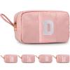 Puffy Makeup Bag for Women, Initial Cosmetic Bag, Cute Travel Toiletry Bag, Puffer Make Up Organizer Bags with Compartments, Personalized Gifts for Girlfriend Bridesmaid Teacher Graduation (Pink, D) view 1