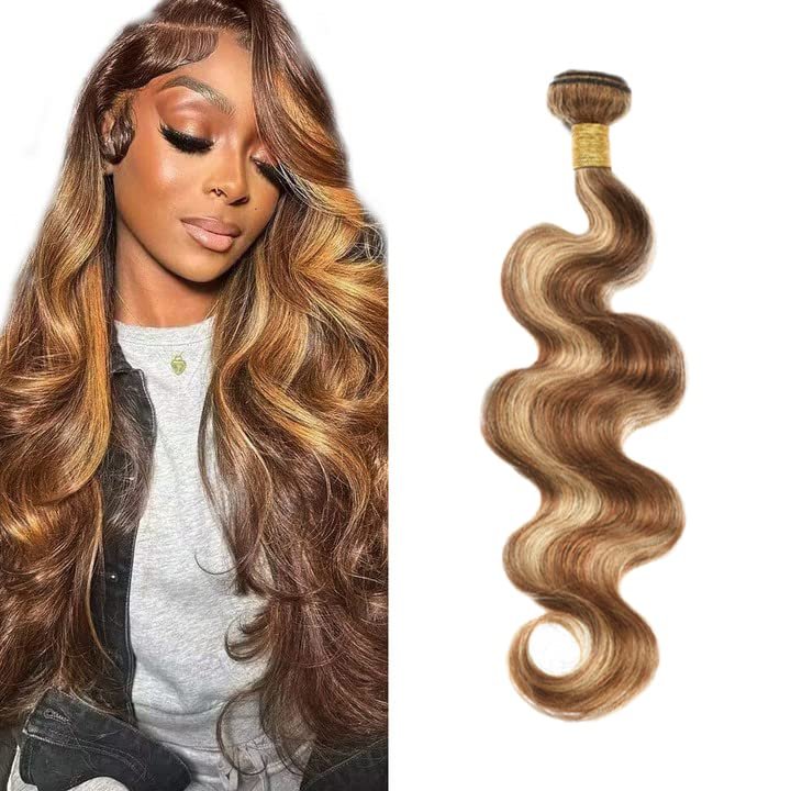 32 Inch P427 Highlight Blonde Human Hair Bundles Honey Blonde Body Wave Bundles Brazilian Virgin Brown Body Wave Bundle Human Hair Extensions 50 Gram Per Bundle