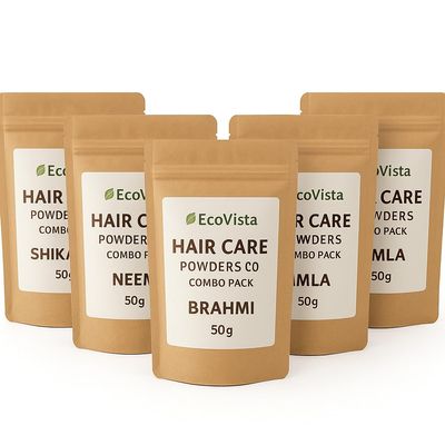 Ecovista Herbal Hair Care Combo Pack, featuring five premium Ayurvedic powders Shikakai, Neem, Brahmi, Amla, and Bhringraj each (50 grams)
