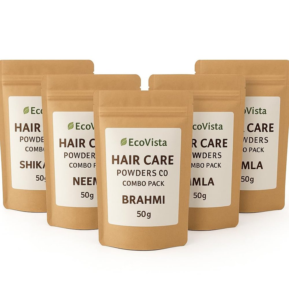 Ecovista Herbal Hair Care Combo Pack, featuring five premium Ayurvedic powders  Shikakai, Neem, Brahmi, Amla, and Bhringraj  each (50 grams)