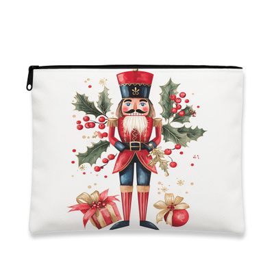 Nutcracker Makeup Bag, Fanciful Vintage Holiday Cosmetic Pouch for Women, Portable Canvas Zipper Organizer, Christmas Skincare Toiletry Bag 7x9 Inch