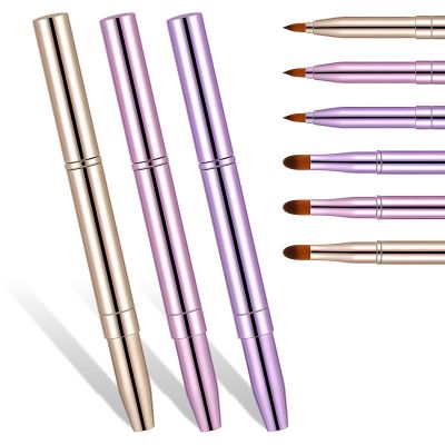 3 Pack Retractable Lip Brush for Lipstick Lip-Gloss Professional Double-ended Lip Makeup Brush Retractable-Lip Brushes Travel Lip-Makeup Brushes Set for Lipstick-Lip Gloss Eyeshadow Include Lid