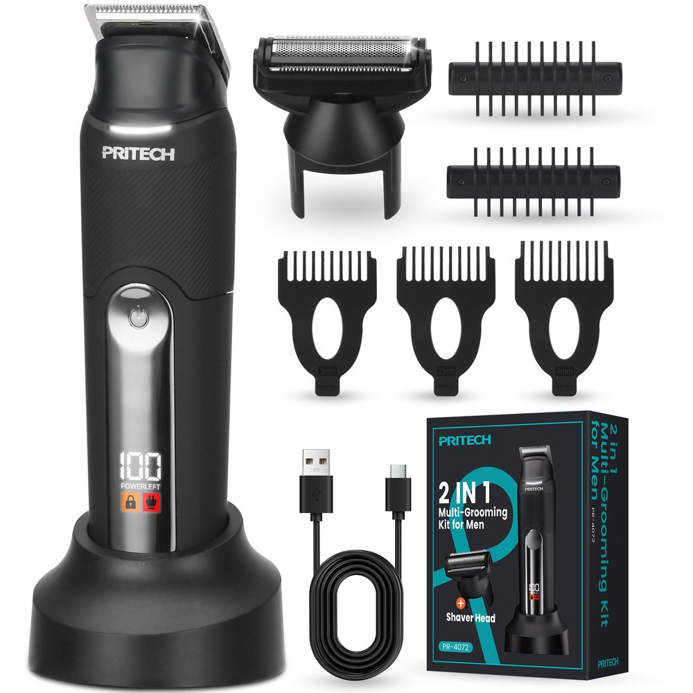 PRITECH Electric Body Hair Trimmer, Waterproof Electric Razor Men Trimmer