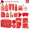 25 Pcs Mother's Day Gift, Red Rose Bath & Body Gift Basket Set for Women, Hydrating Skin Care Set, Home Spa Self Care Gifts, Cosmetic Bag, Necklace, Christmas, Birthday, Anniversary view 2