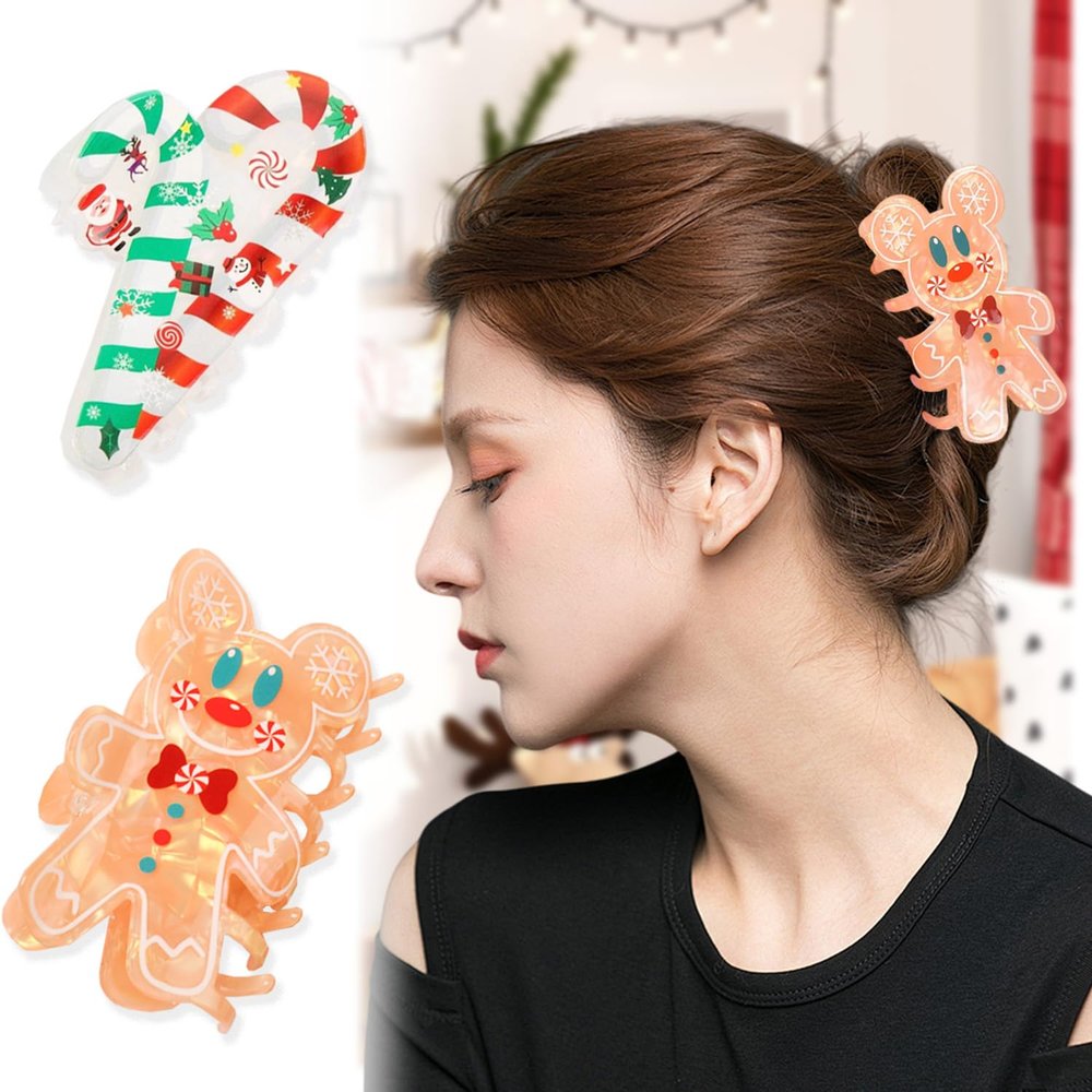 2Pcs Christmas Hair Clips Winter Xmas Hair Claw Clips Large Cute Strong Grip Clips Candy Canes Christmas Tree Design Holiday Hair Accessories for Thick/Thin Hair Acrylic Hair Clips