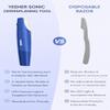 YeCheer Sonic Dermaplaning Tool for Women Face: Peach Fuzz & Dead Skin Painless Remover w/LED Light - 3-Speed Facial Dermaplaning Razor Set - 8 PCS Dermablades - Blue view 2