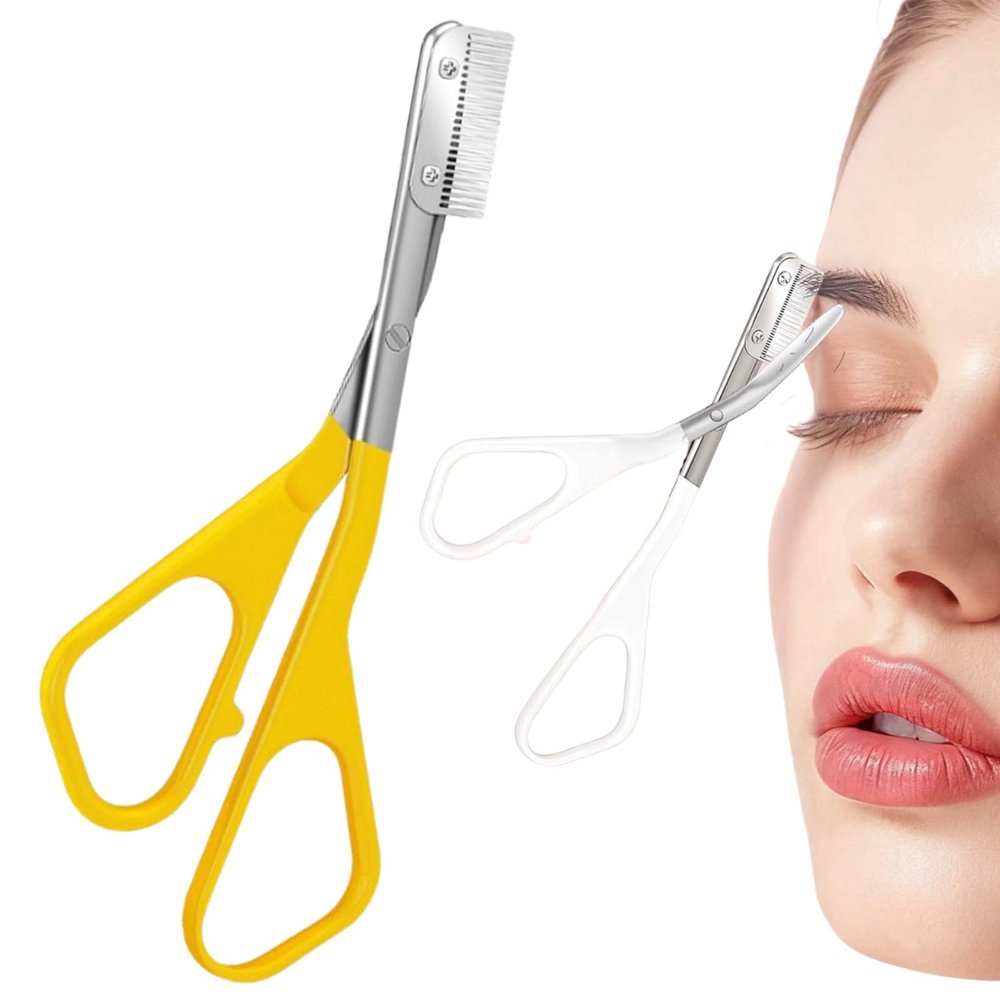 gihaa Eyebrow Trimmer Scissor, 2-in-1 Professional Eyebrow Scissors with Comb, Portable Razor for Home Use, Removal Shaping Tool for Women (Yellow)