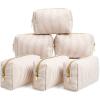 Sanwuta 6 Pcs Seersucker Cosmetic Bags Bulk, Striped Zippered,Khaki view 1