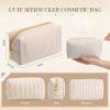Sanwuta 6 Pcs Seersucker Cosmetic Bags Bulk, Striped Zippered,Khaki view 2