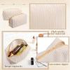 Sanwuta 6 Pcs Seersucker Cosmetic Bags Bulk, Striped Zippered,Khaki view 3
